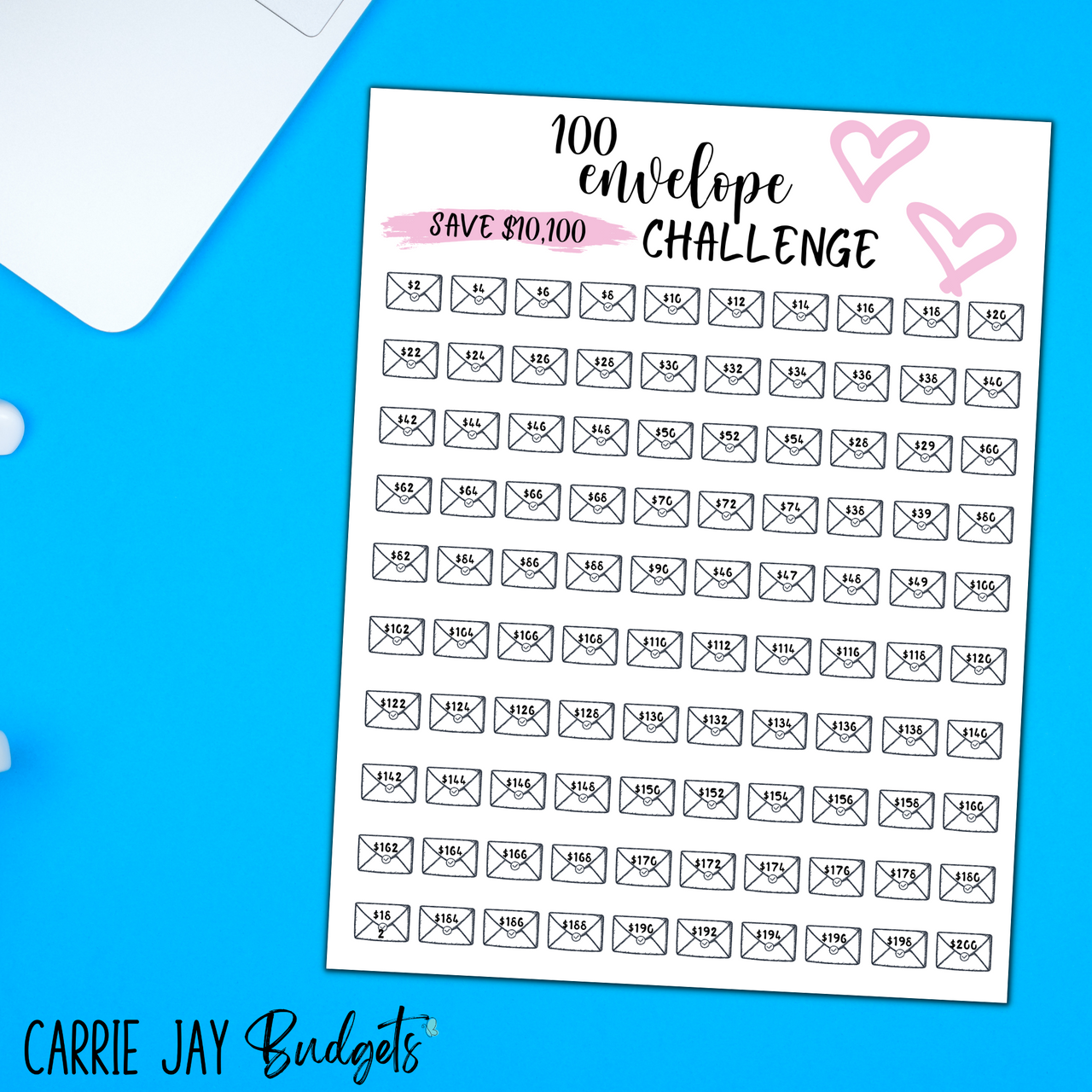 Pink $10K 100 Envelope Challenge