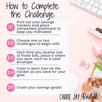 Thumbnail for Floral Dollar Bill Savings Challenge Trackers Fits A6 Budget Binders