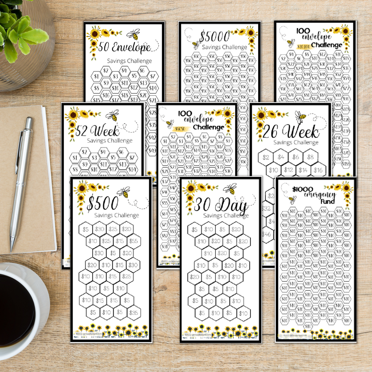 Beige Leaves A6 Savings Challenge Starter Set