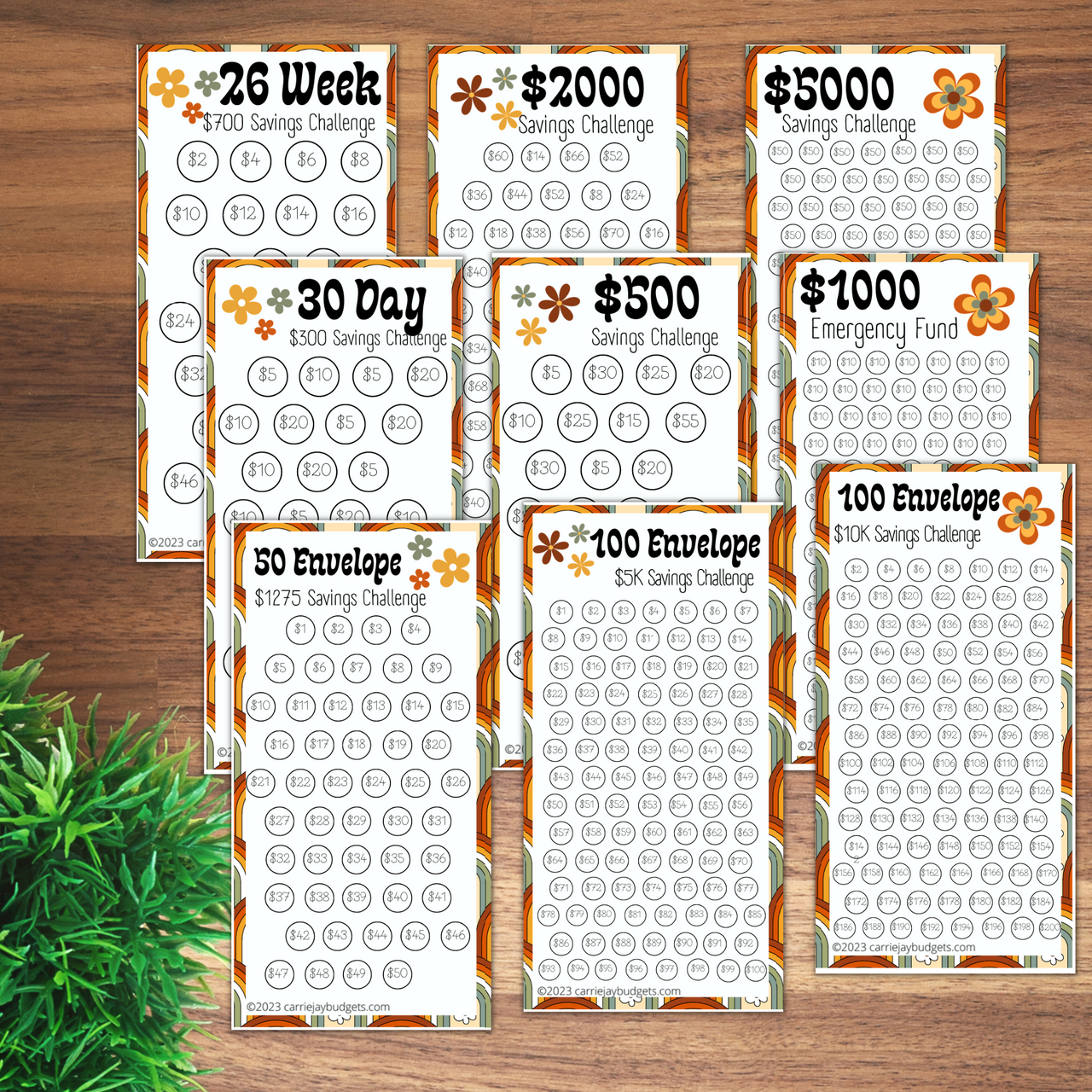 Beige Leaves A6 Savings Challenge Starter Set